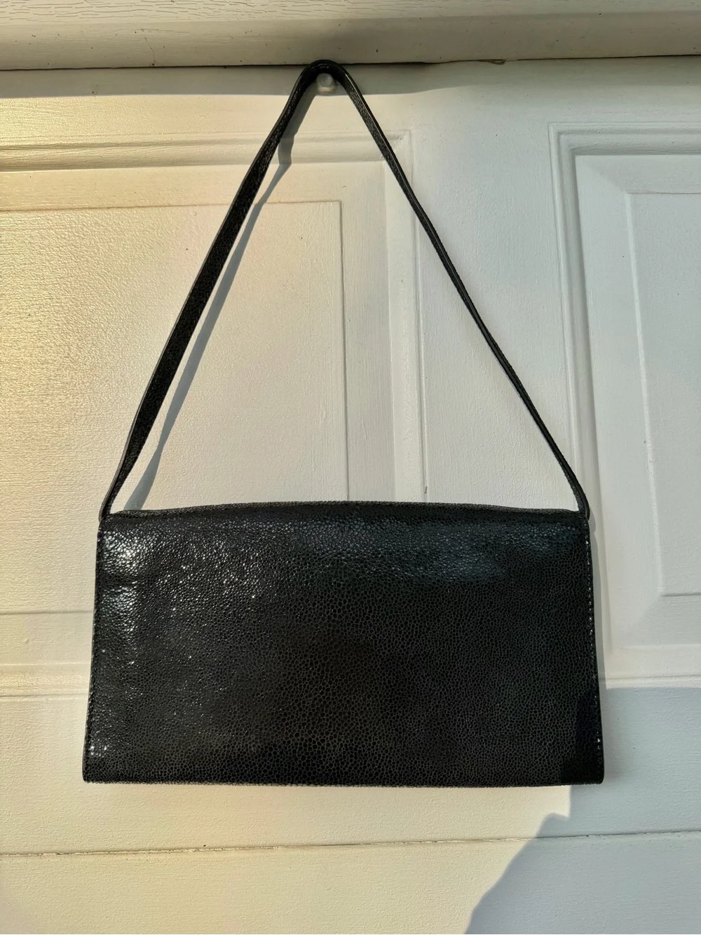 Michael Kors Black Leather Shoulder Bag Silver Metal Logo Bar Trim